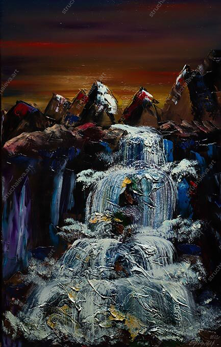 Картина 'Водопад в ущелье'