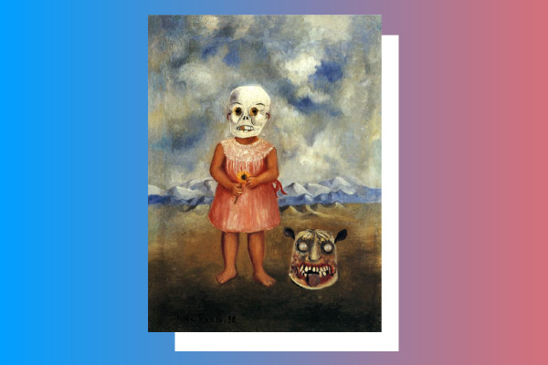 Painting by Frida Kahlo Girl with Death Mask