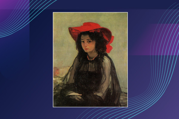 Девушка в красной шляпе. Картина Александра Мурашко.