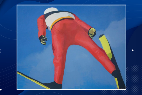 Flying skier. Painting by Maxim Mamsikov